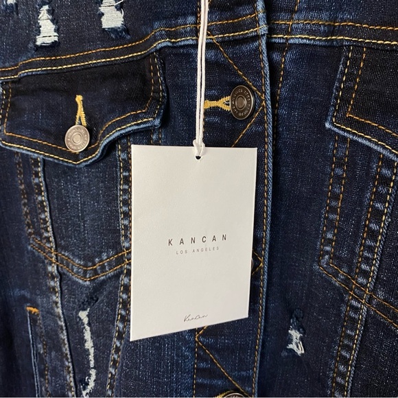 NWT 🆕 KANCAN Dark Wash Denim Jacket distressed Womens size 2XL - Picture 6 of 9